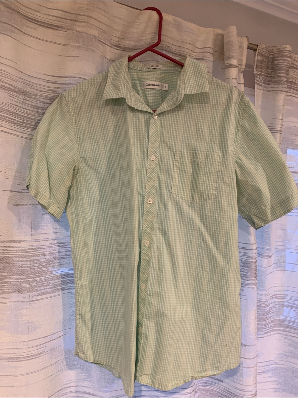 Calvin Klein Men's Mint Green Gingham Short-Sleeve Button-Down Shirt